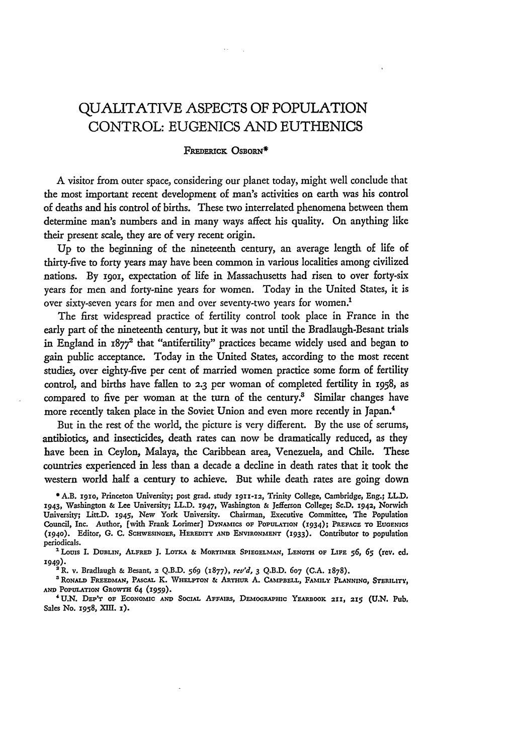 Qualitative Aspects of Population Control: Eugenics and Euthenics