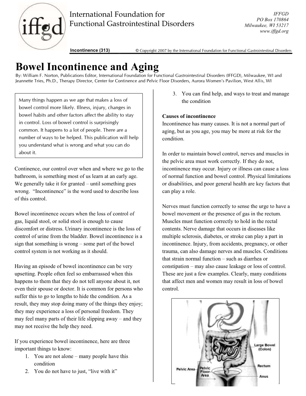 Bowel Incontinence and Aging By: William F