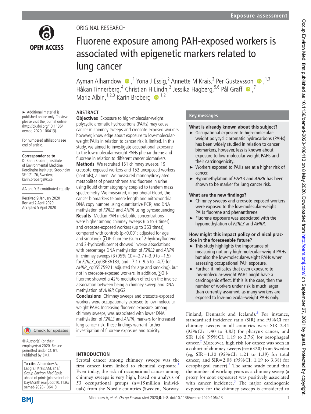 Fluorene Exposure Among PAH-Exposed Workers Is