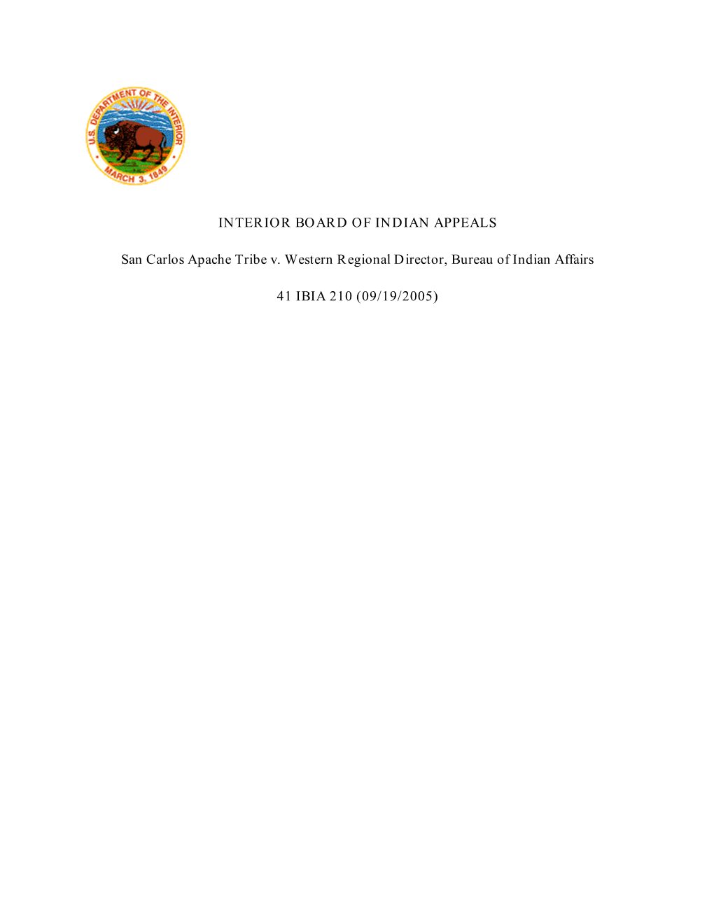 INTERIOR BOARD of INDIAN APPEALS San Carlos Apache Tribe