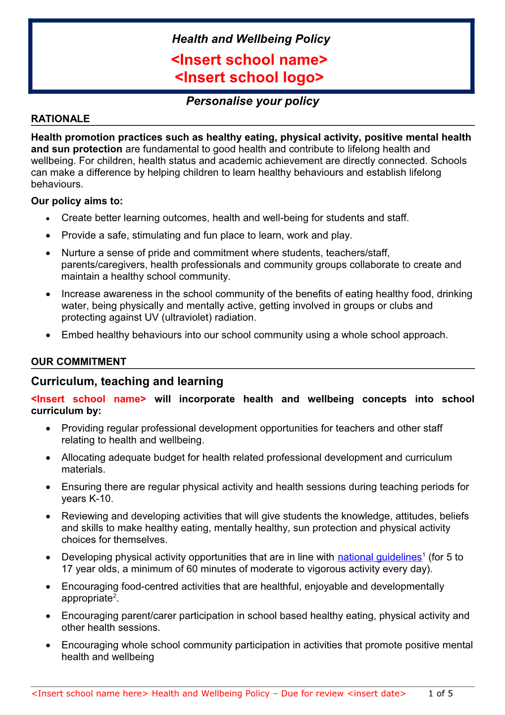 Western Australia Health Schools Project