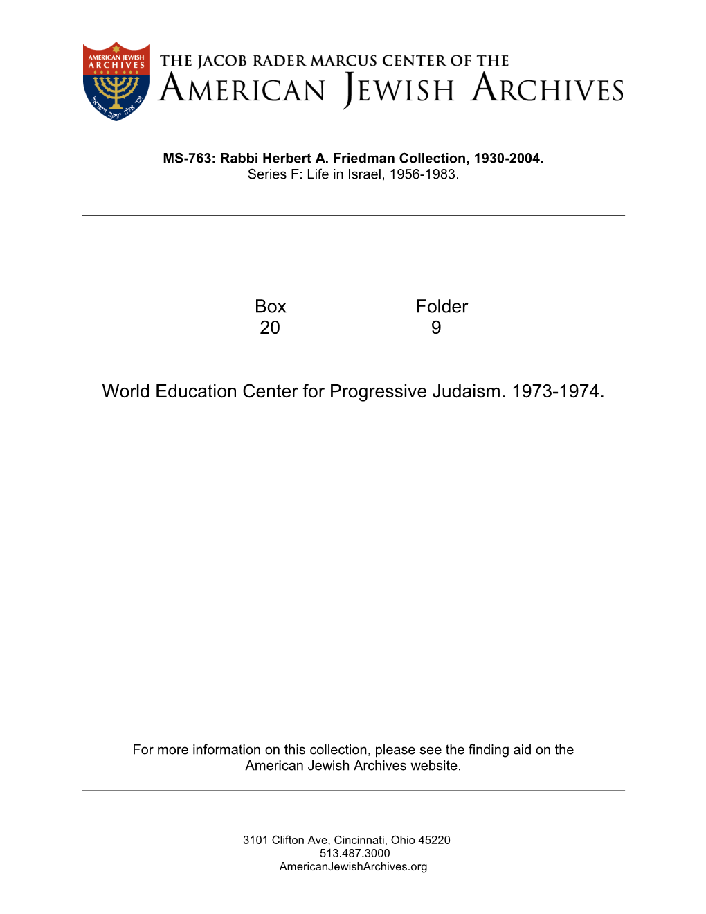 Box Folder 20 9 World Education Center