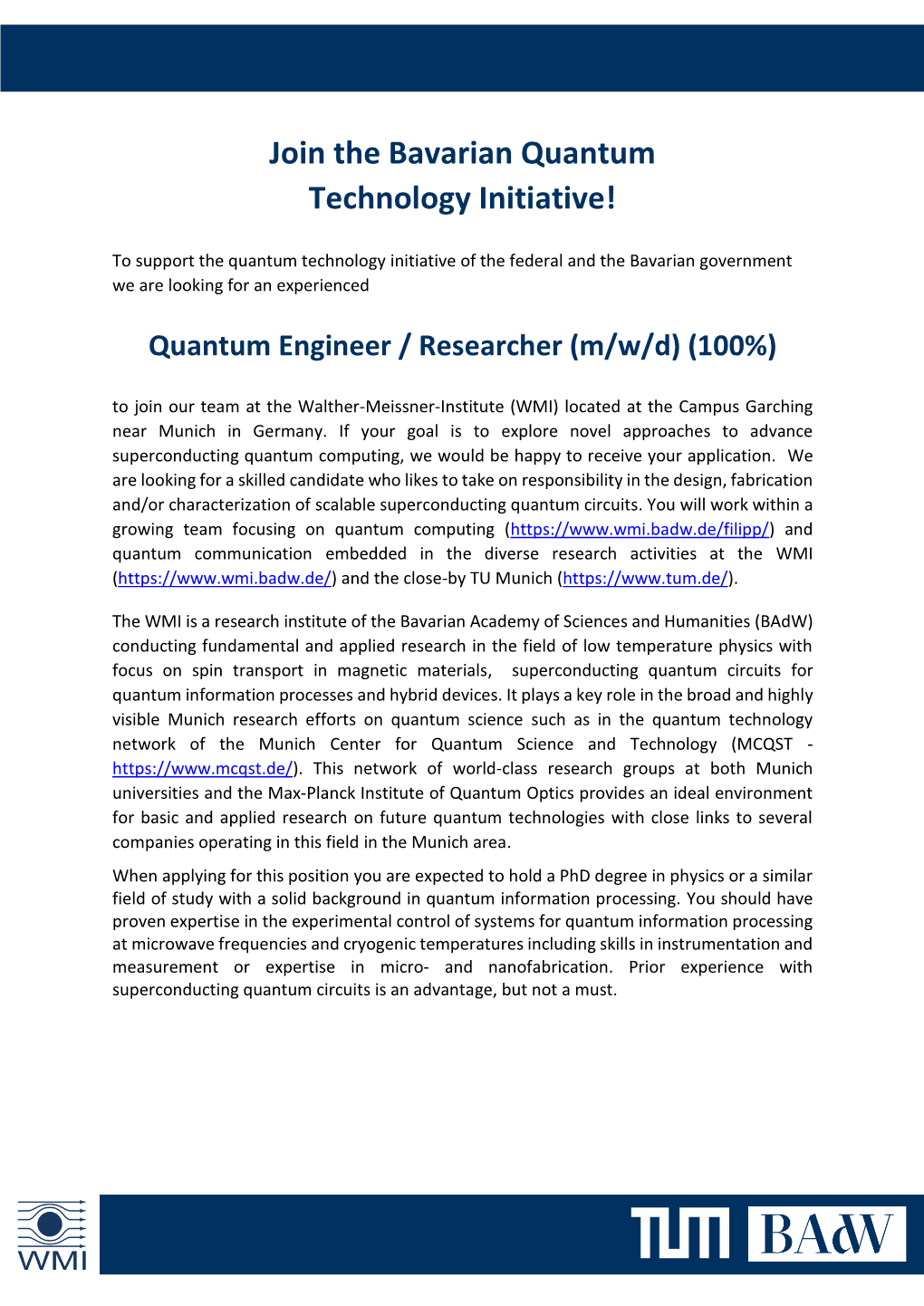 Join the Bavarian Quantum Technology Initiative!