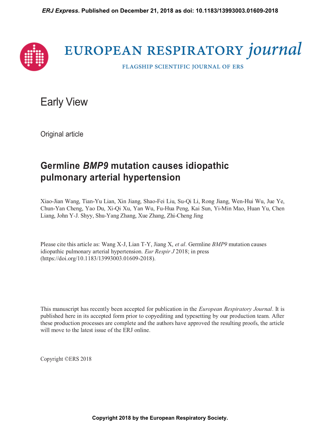 Germline BMP9 Mutation Causes Idiopathic Pulmonary Arterial Hypertension