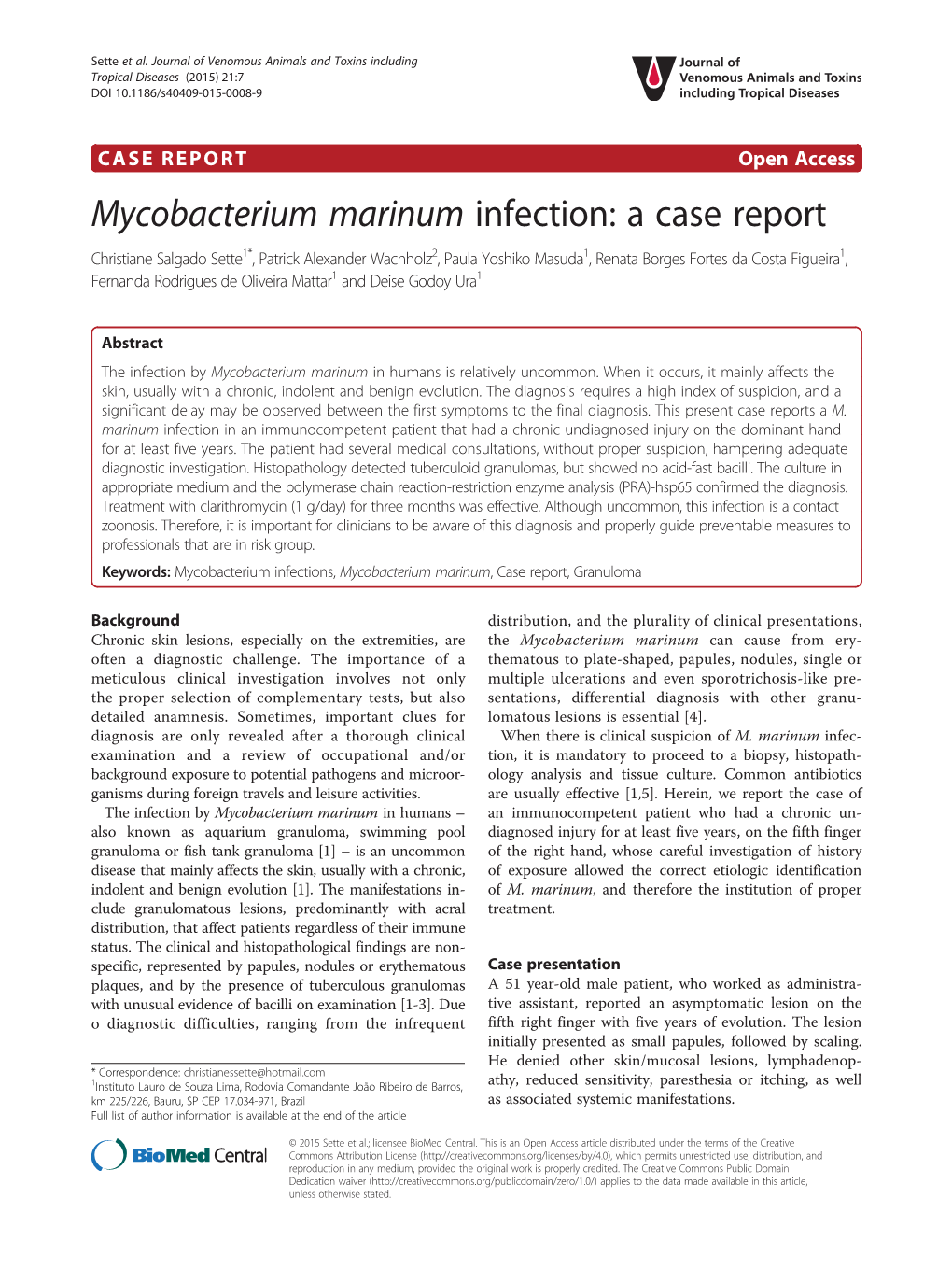 Mycobacterium Marinum Infection