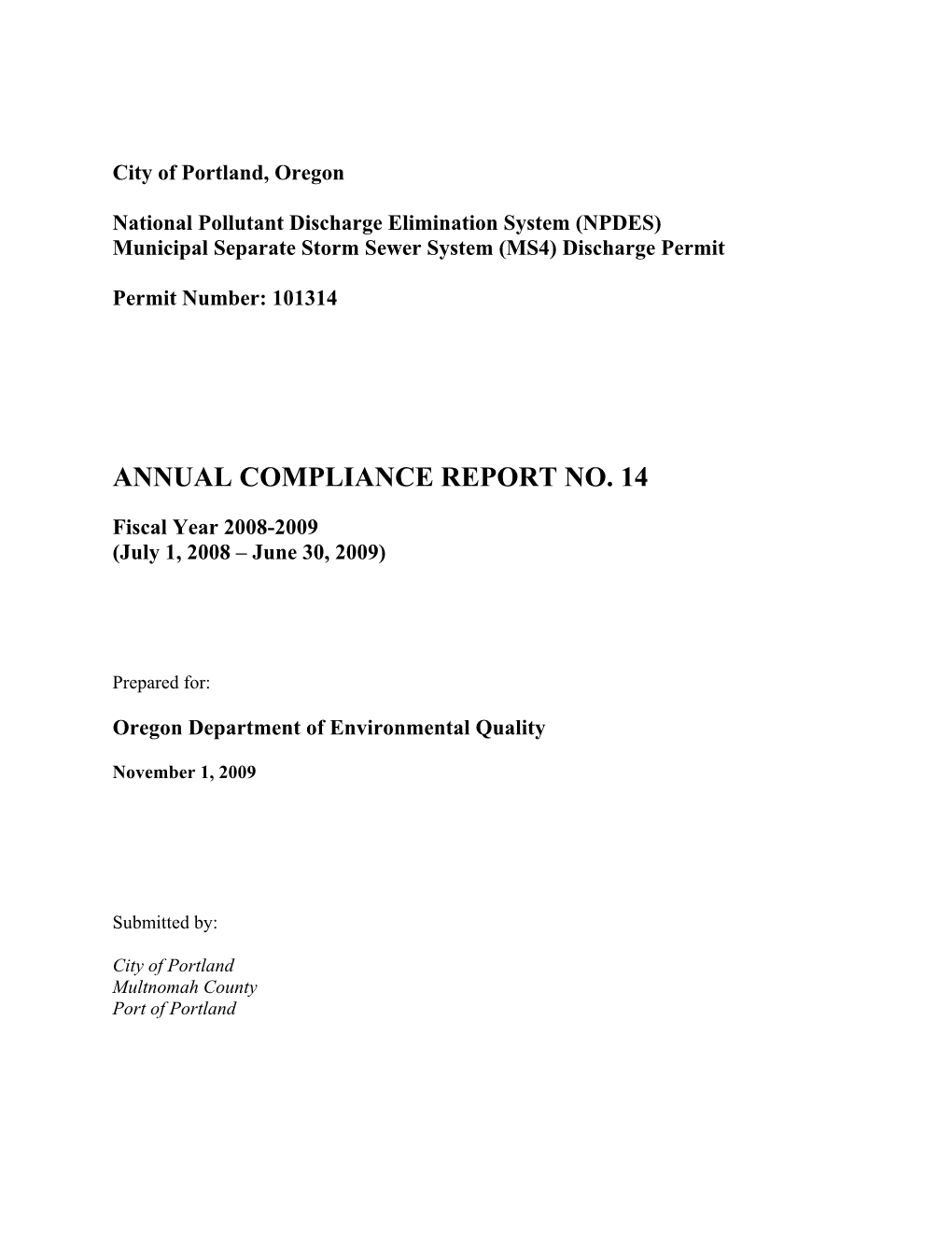 FY 2008-2009 Permit Year 14 Annual Compliance Report