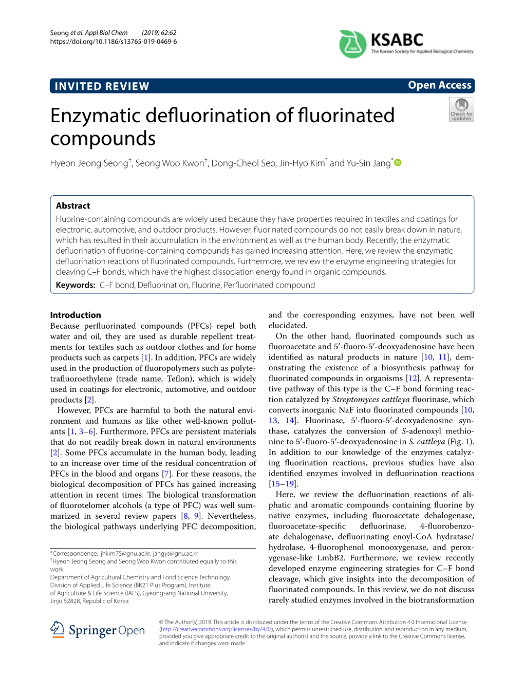 Enzymatic Defluorination of Fluorinated Compounds