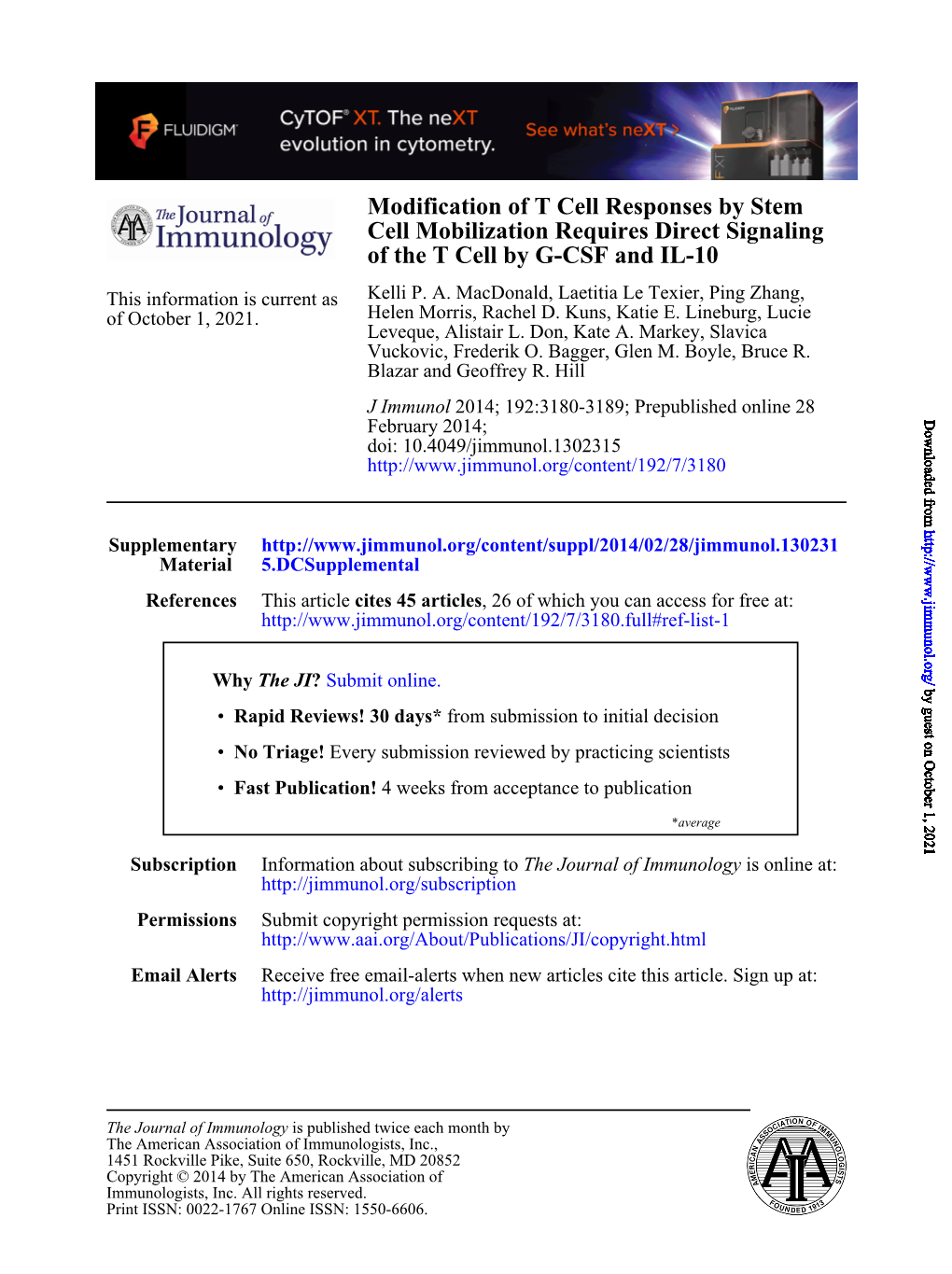 Of the T Cell by G-CSF and IL-10 Cell Mobilization Requires Direct