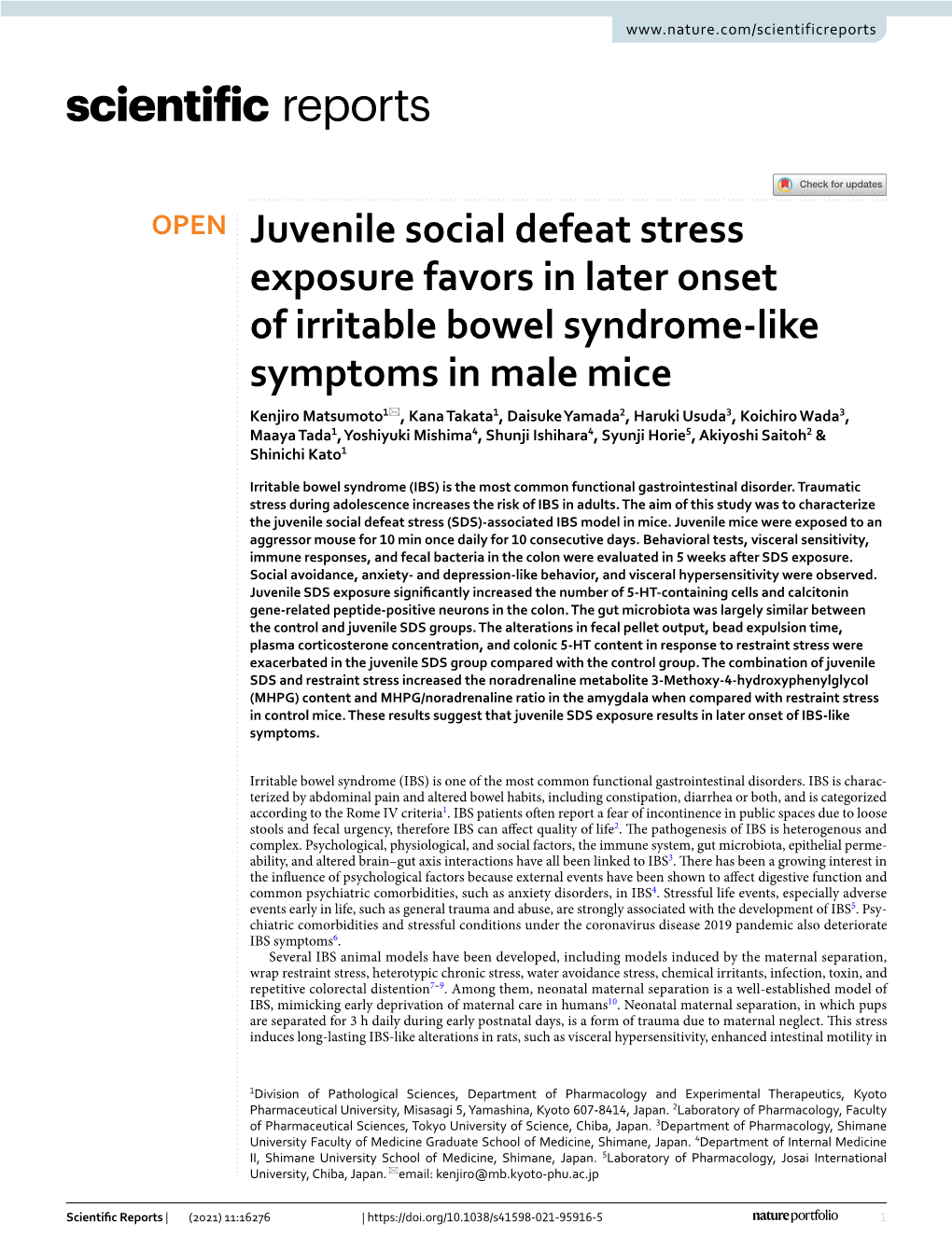 Juvenile Social Defeat Stress Exposure Favors in Later Onset of Irritable