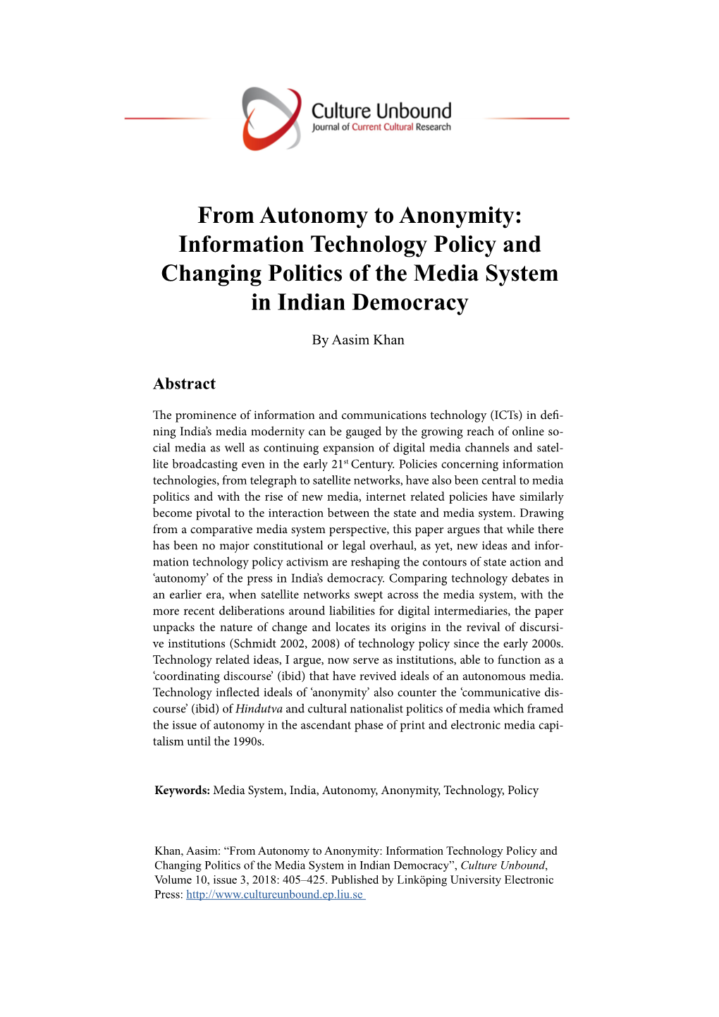 Information Technology Policy and Changing Politics of the Media System in Indian Democracy