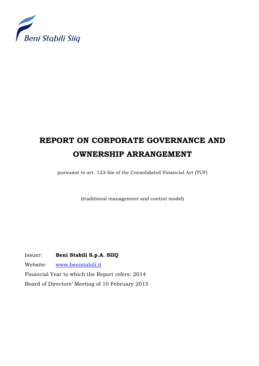 Report on Corporate Governance and Ownership Arrangement