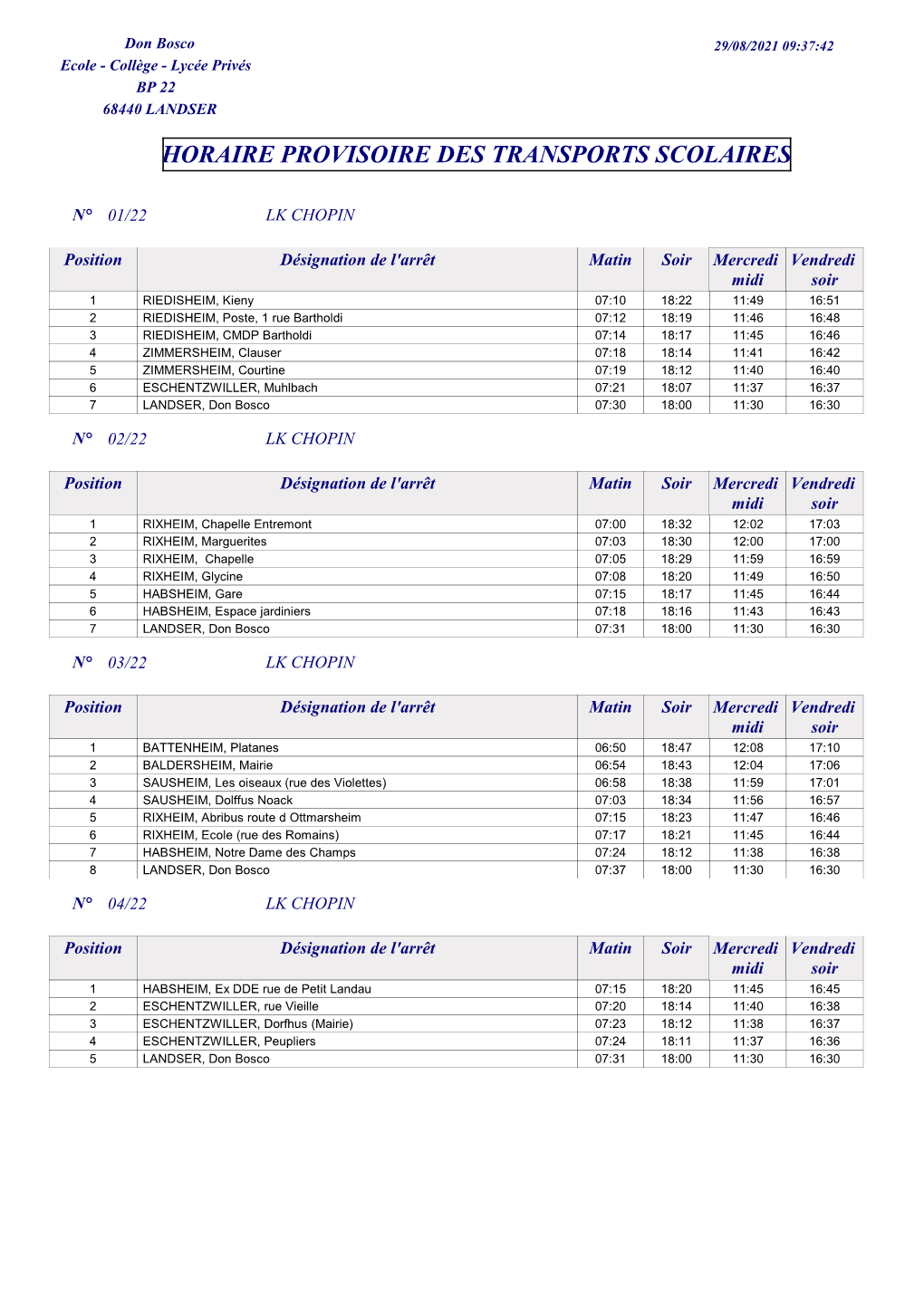 Rpt Horaire Trajet