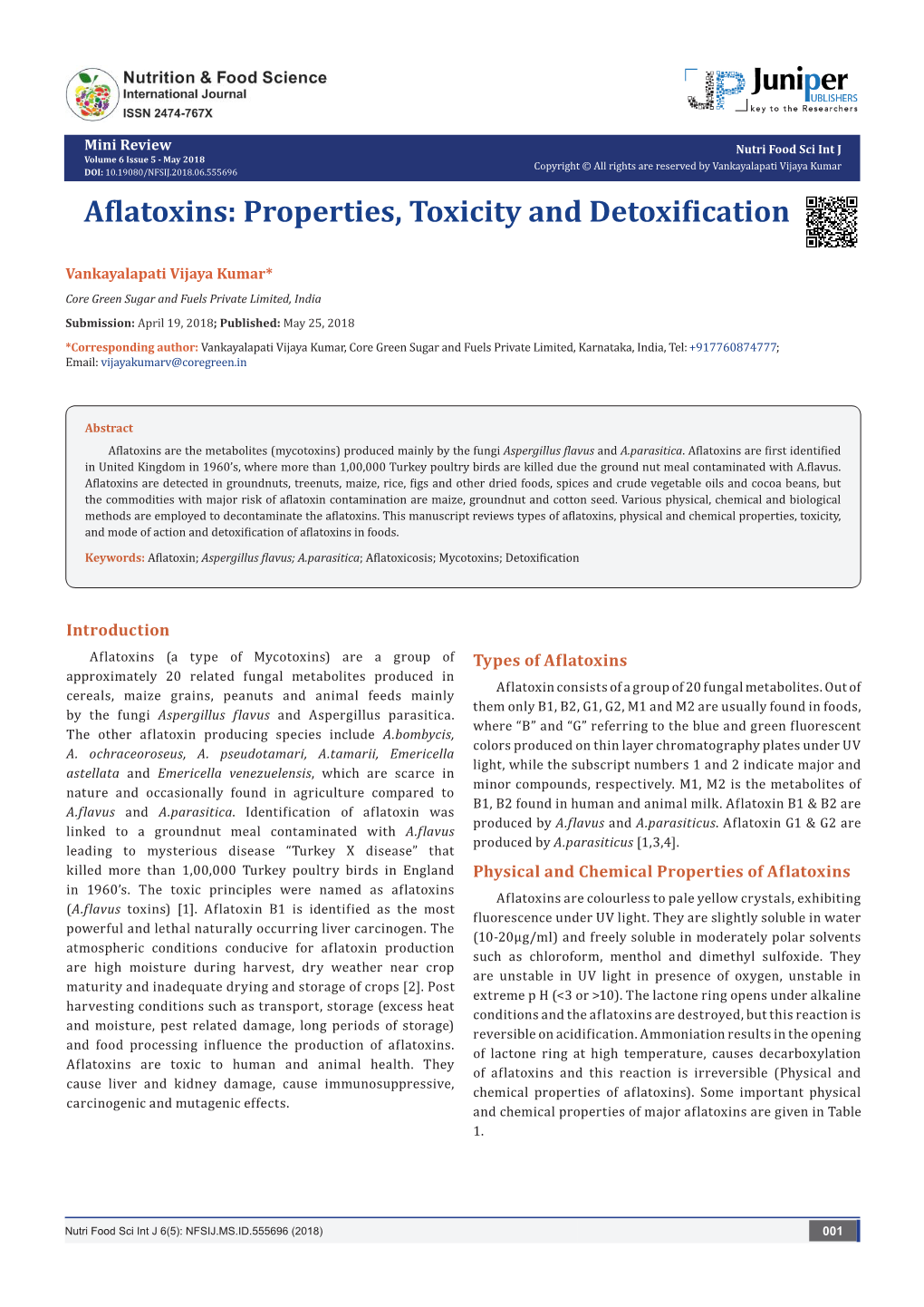 Aflatoxins: Properties, Toxicity and Detoxification