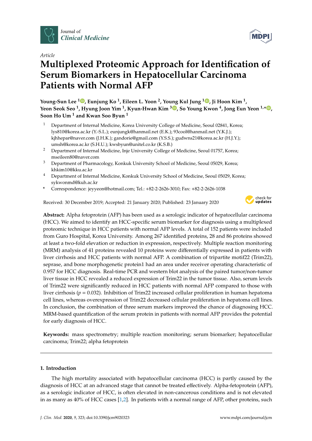 Multiplexed Proteomic Approach for Identification of Serum Biomarkers