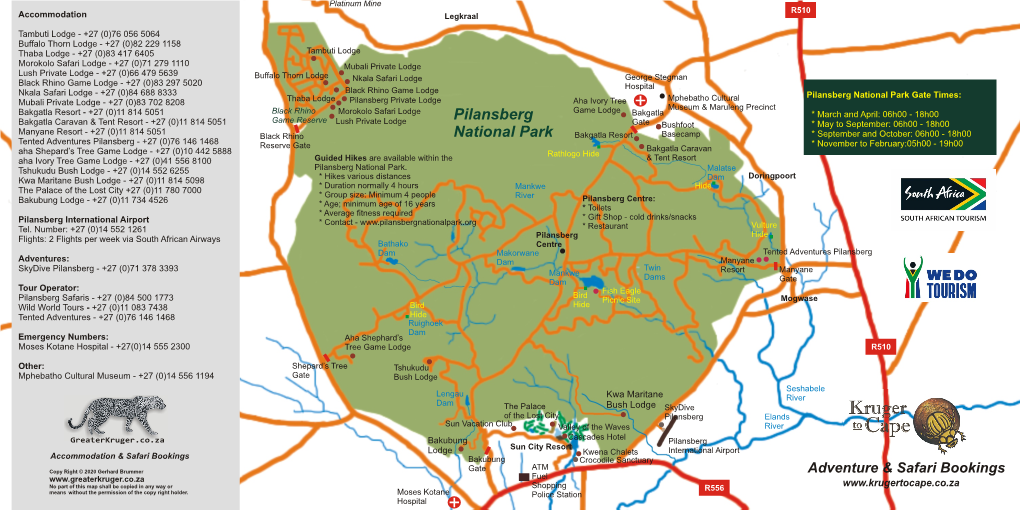 Pilansberg and Sun City Map 2020