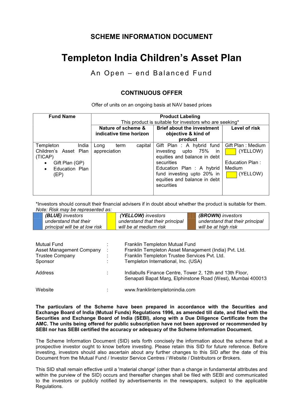 Scheme Information Document