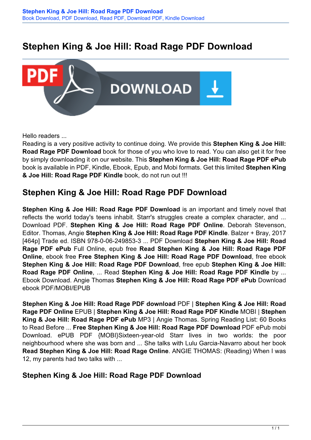 Stephen King & Joe Hill: Road Rage PDF Download
