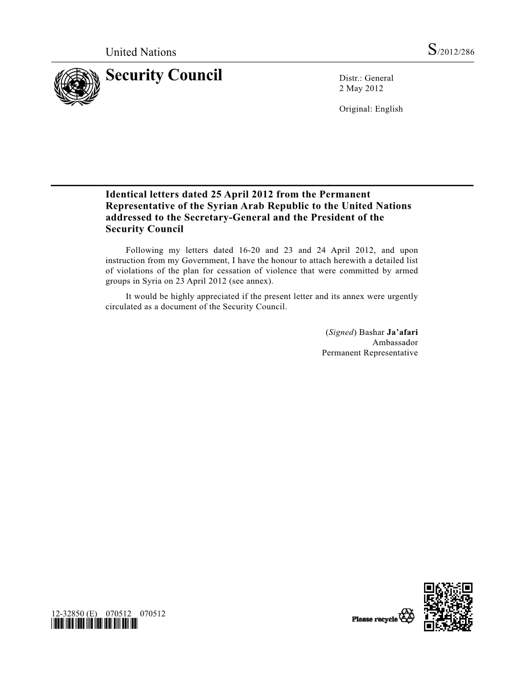Security Council Distr.: General 2 May 2012
