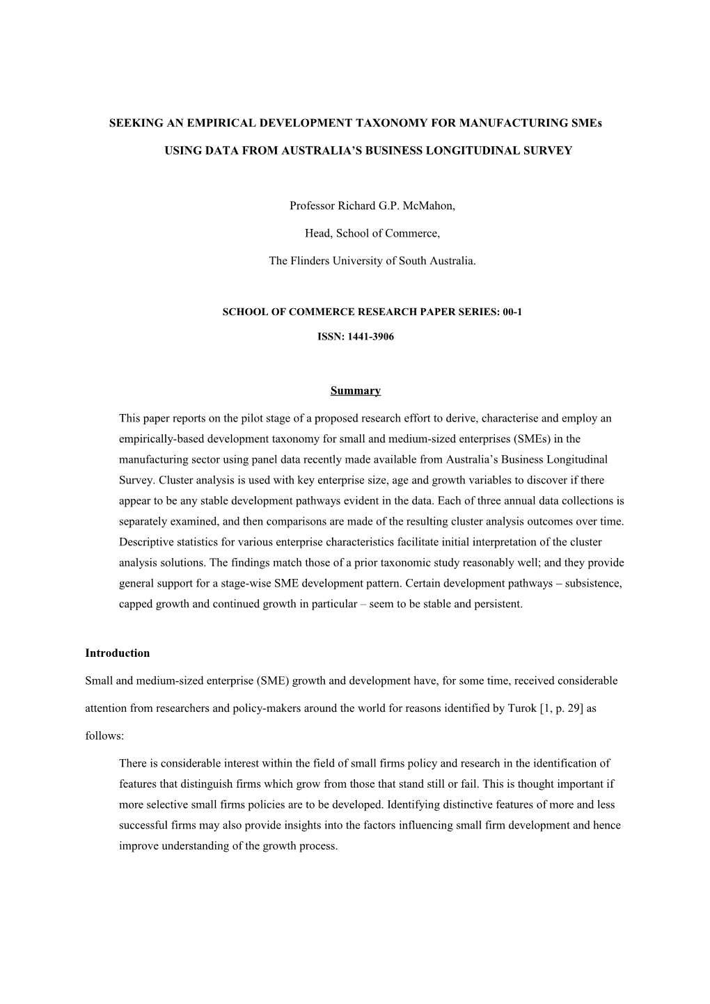 Seeking an Empirical Development Taxonomy for Manufacturing Smes