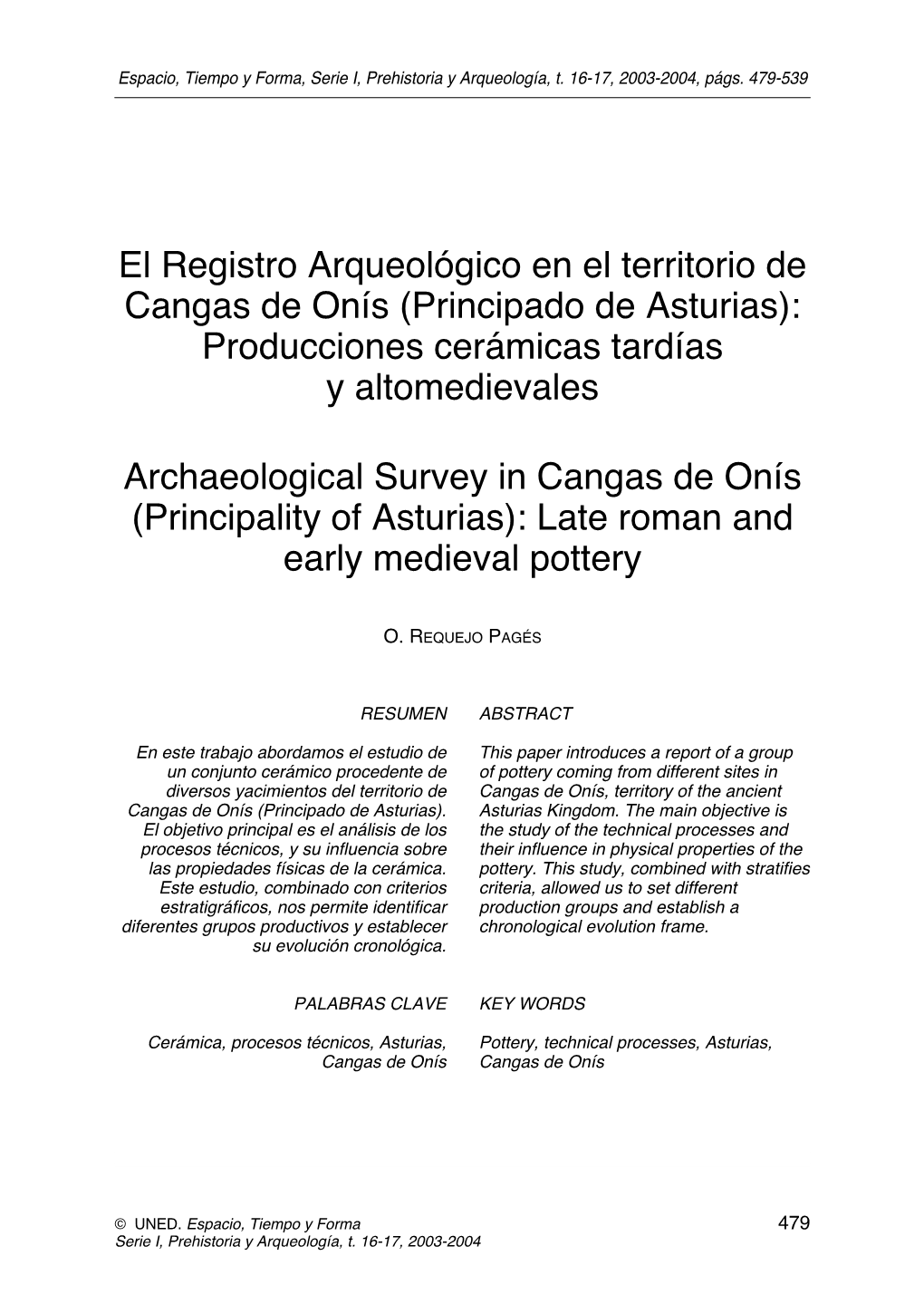 El Registro Arqueológico En El Territorio De Cangas De Onís (Principado De Asturias): Producciones Cerámicas Tardías Y Altomedievales