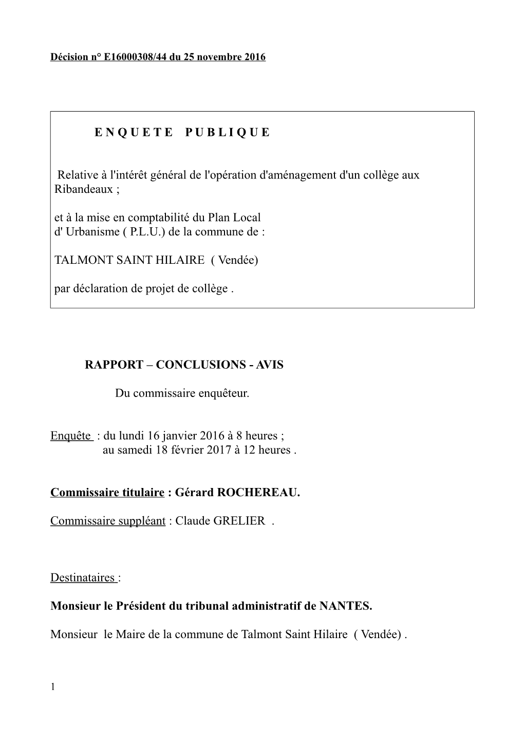 Rapport Enquête Publique