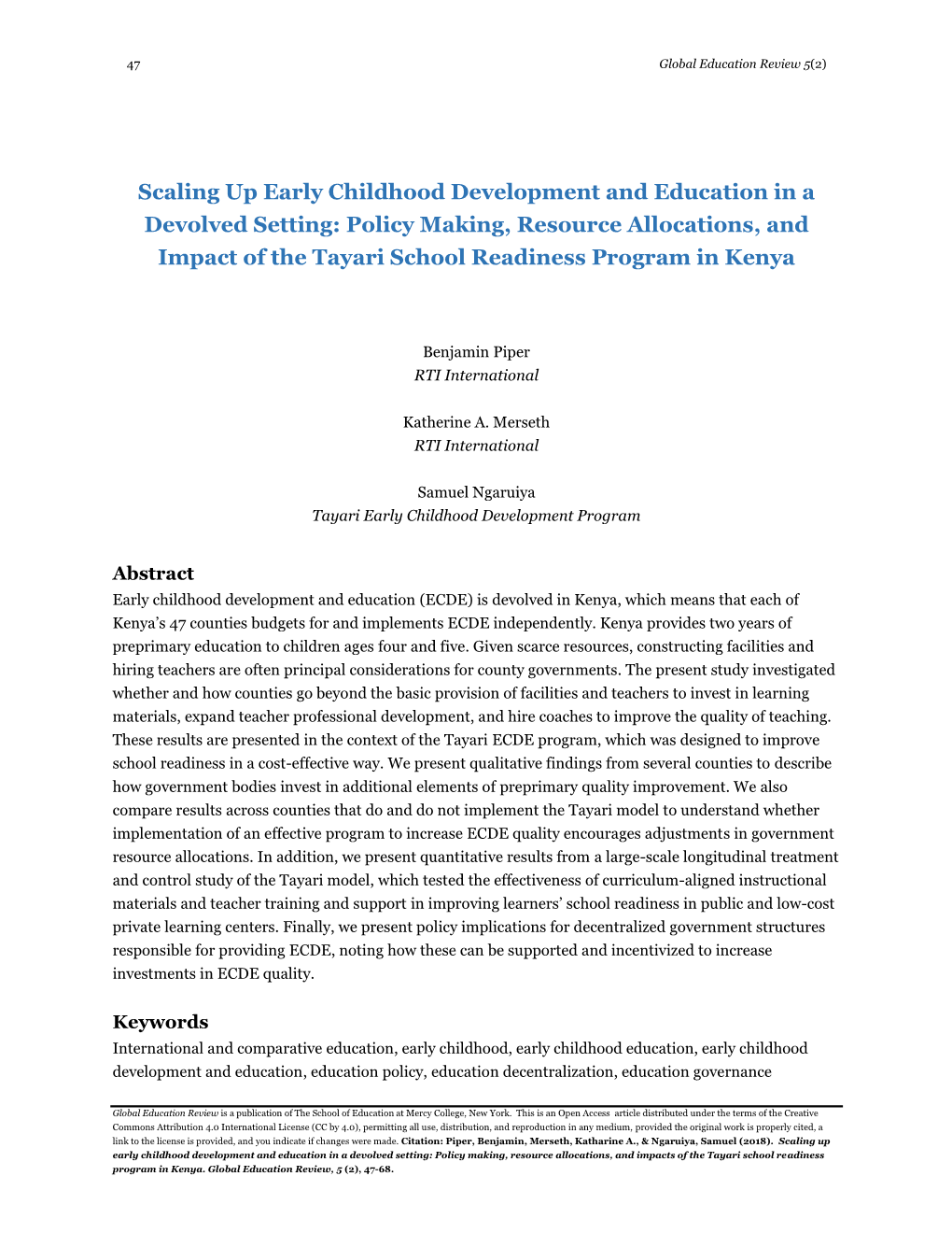 Scaling up Early Childhood Development and Education