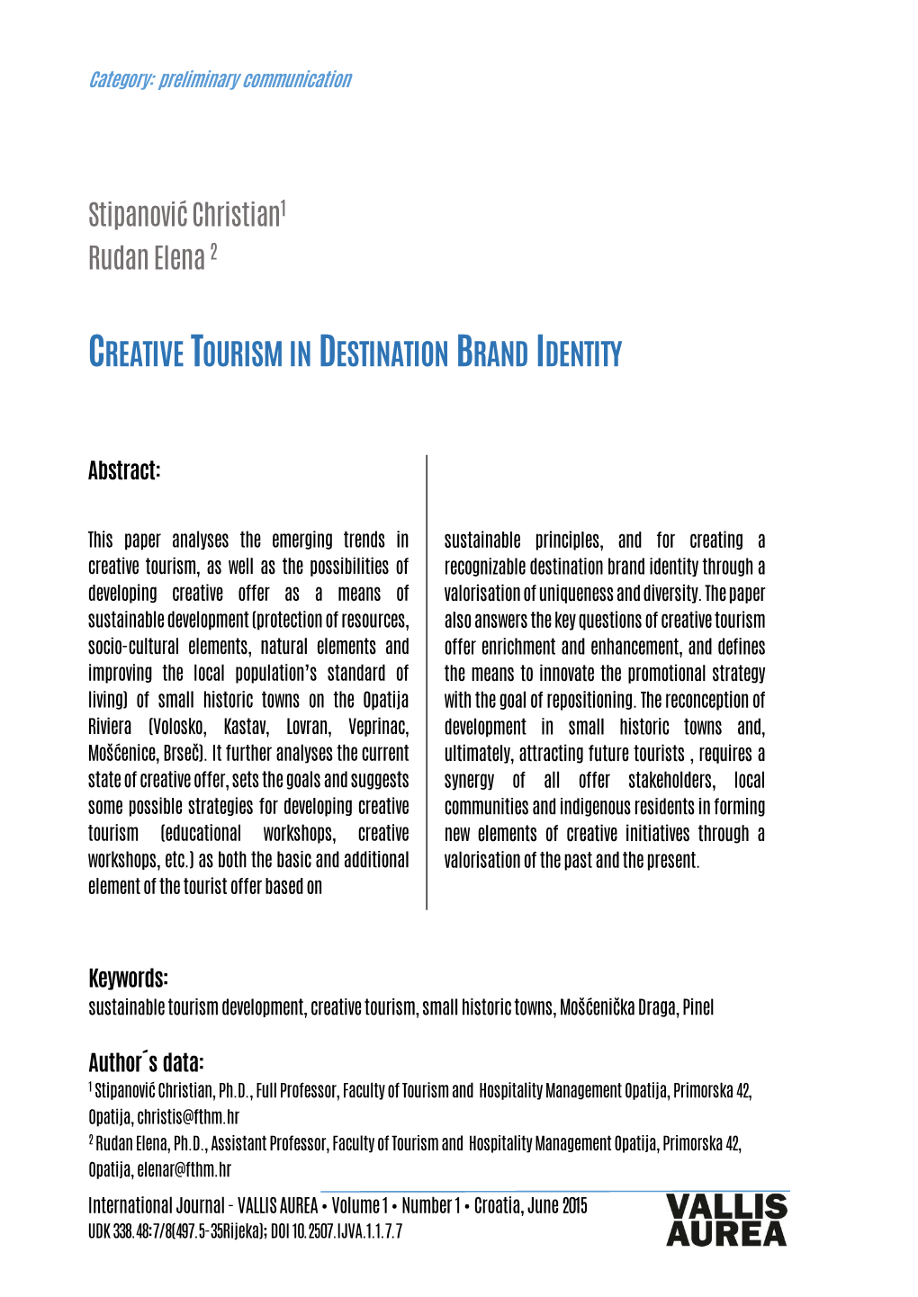 Creative Tourism in Destination Brand Identity