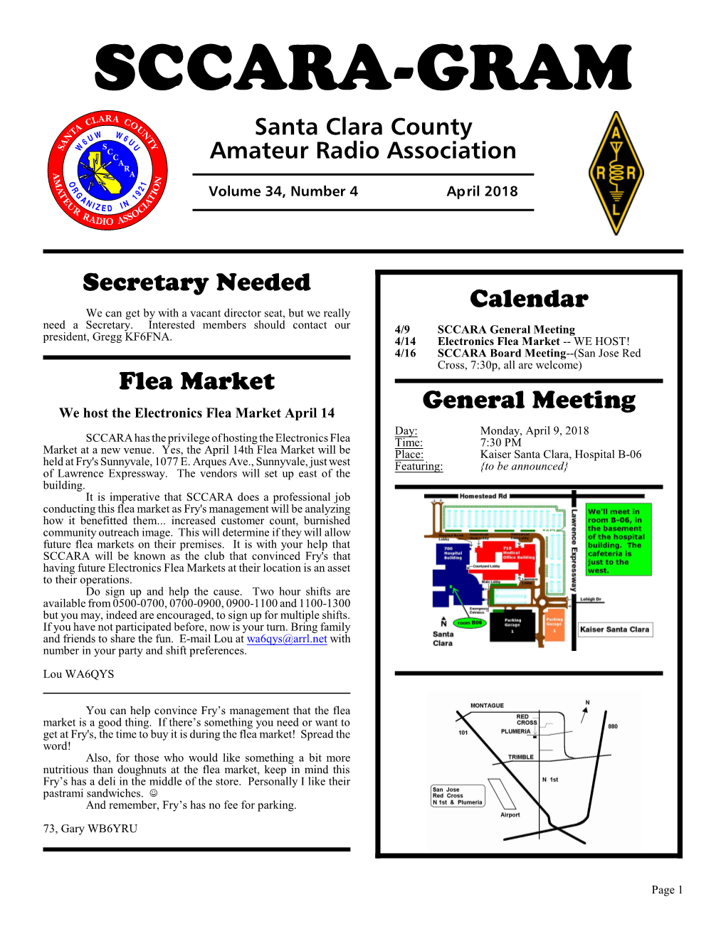 SCCARA-GRAM Santa Clara County Amateur Radio Association