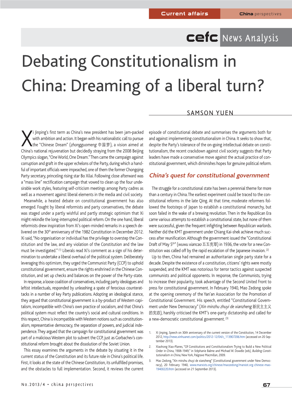 Debating Constitutionalism in China: Dreaming of a Liberal Turn?