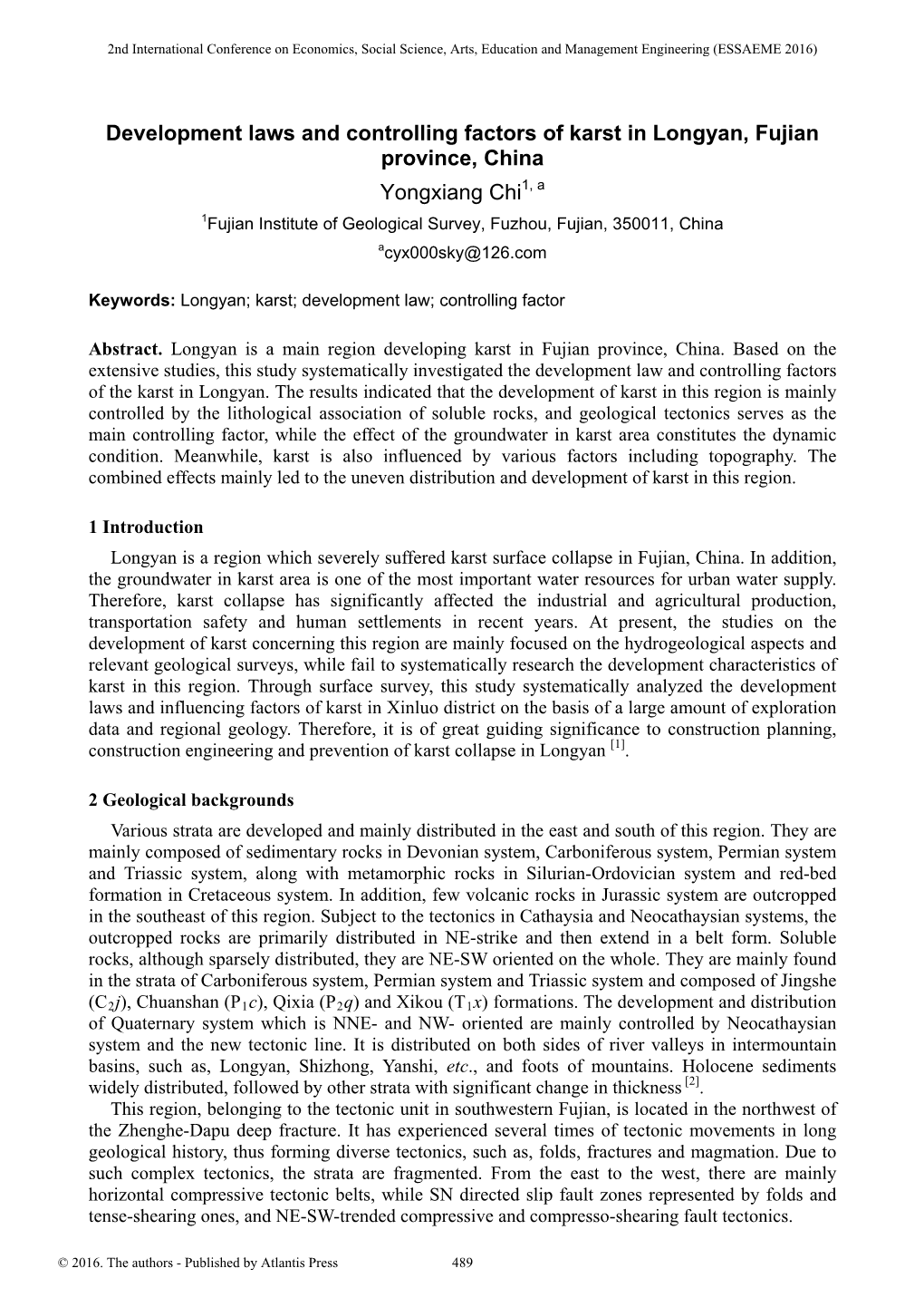 Development Laws and Controlling Factors of Karst in Longyan, Fujian
