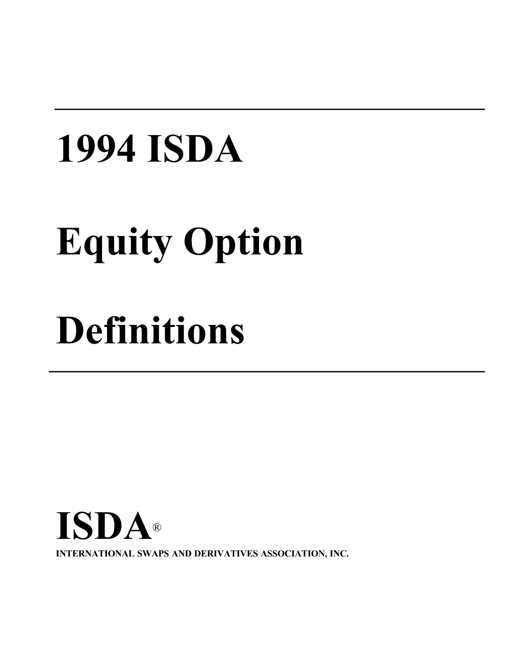 1994 ISDA Equity Option Definitions ISDA®