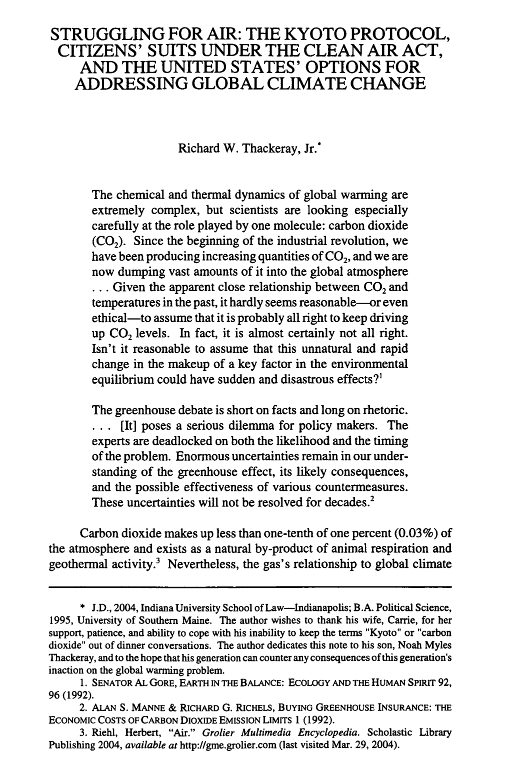 The Kyoto Protocol, Citizens' Suits Under the Clean Air Act, and the United States' Options for Addressing Global Climate Change