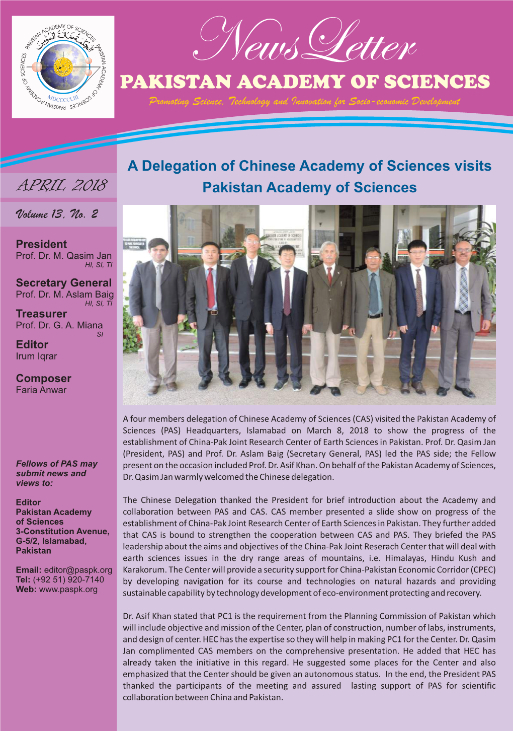 APRIL 2018 Pakistan Academy of Sciences Volume 13, No