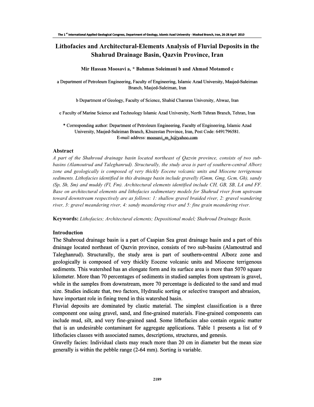 Lithofacies and Architectural-Elements Analysis of Fluvial Deposits in the Shahrud Drainage Basin, Qazvin Province, Iran