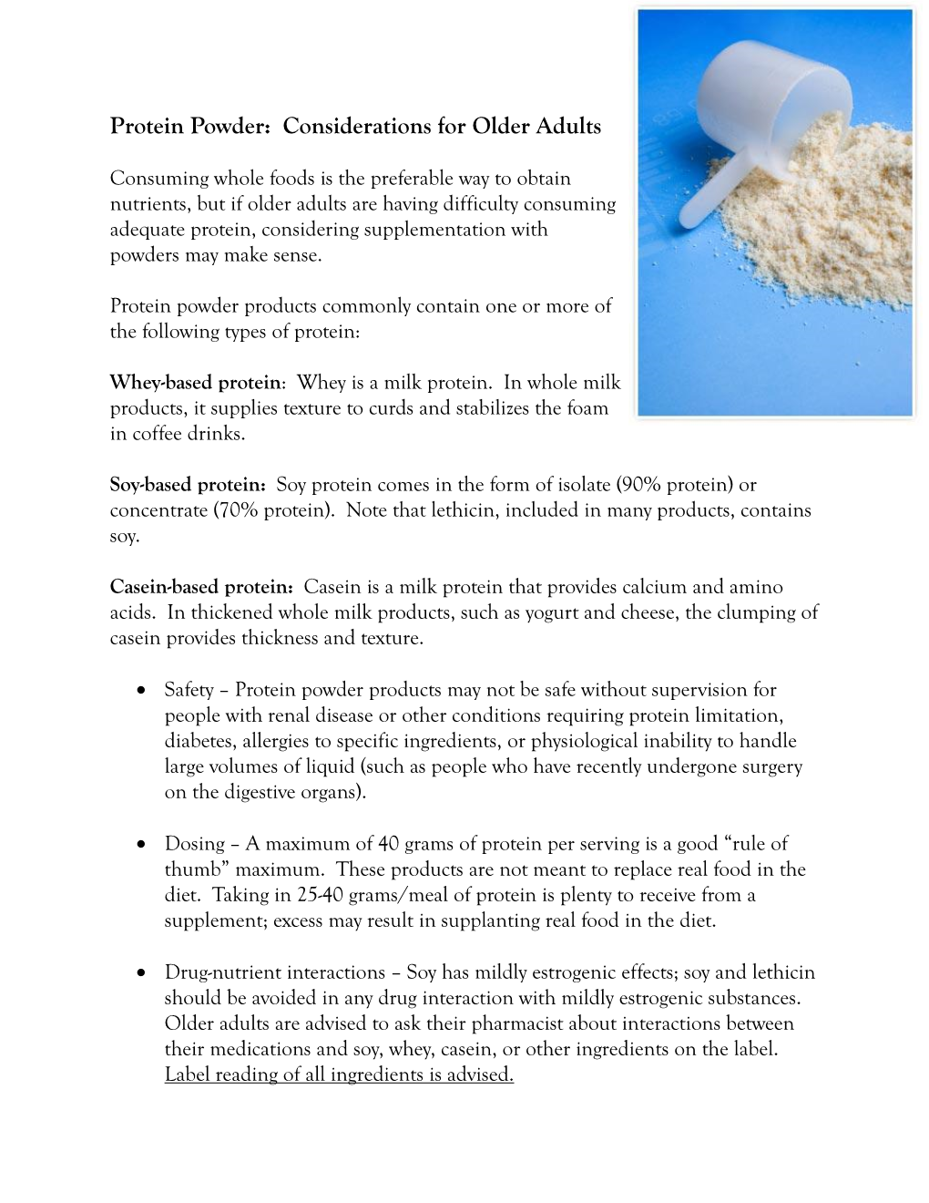 Protein Powder: Considerations for Older Adults