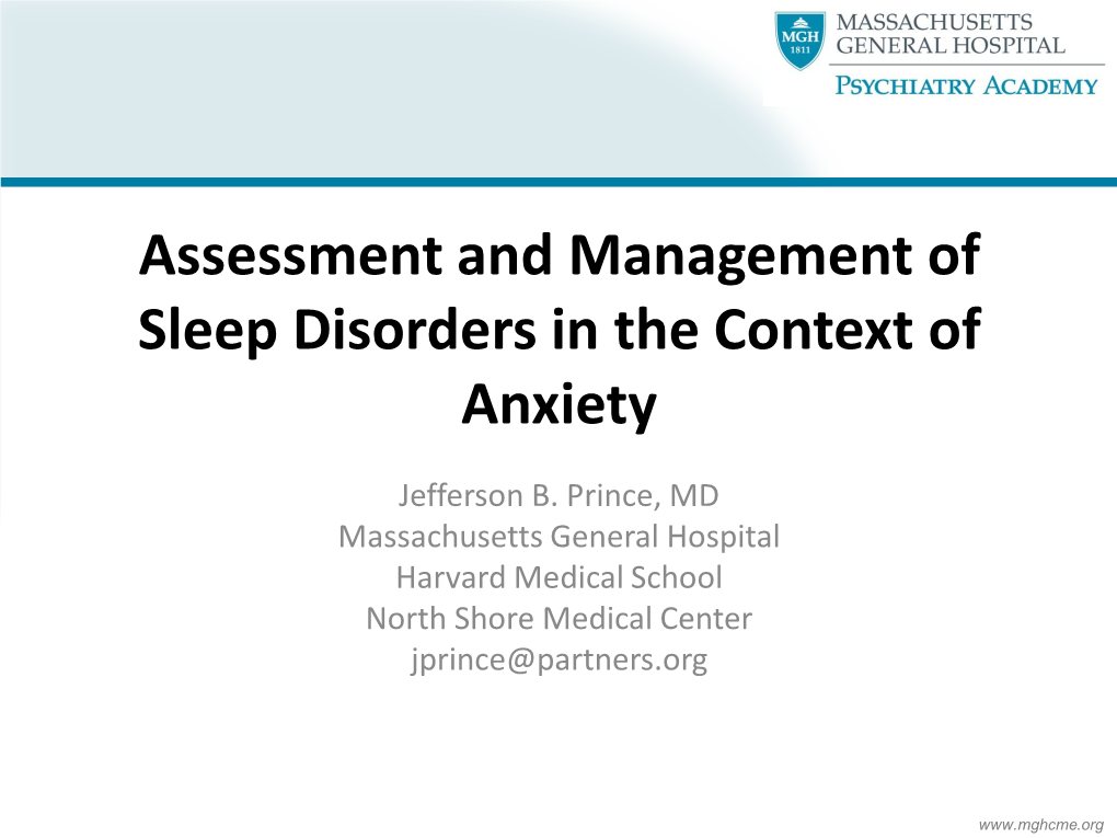Sleep Disorders in the Context of Anxiety