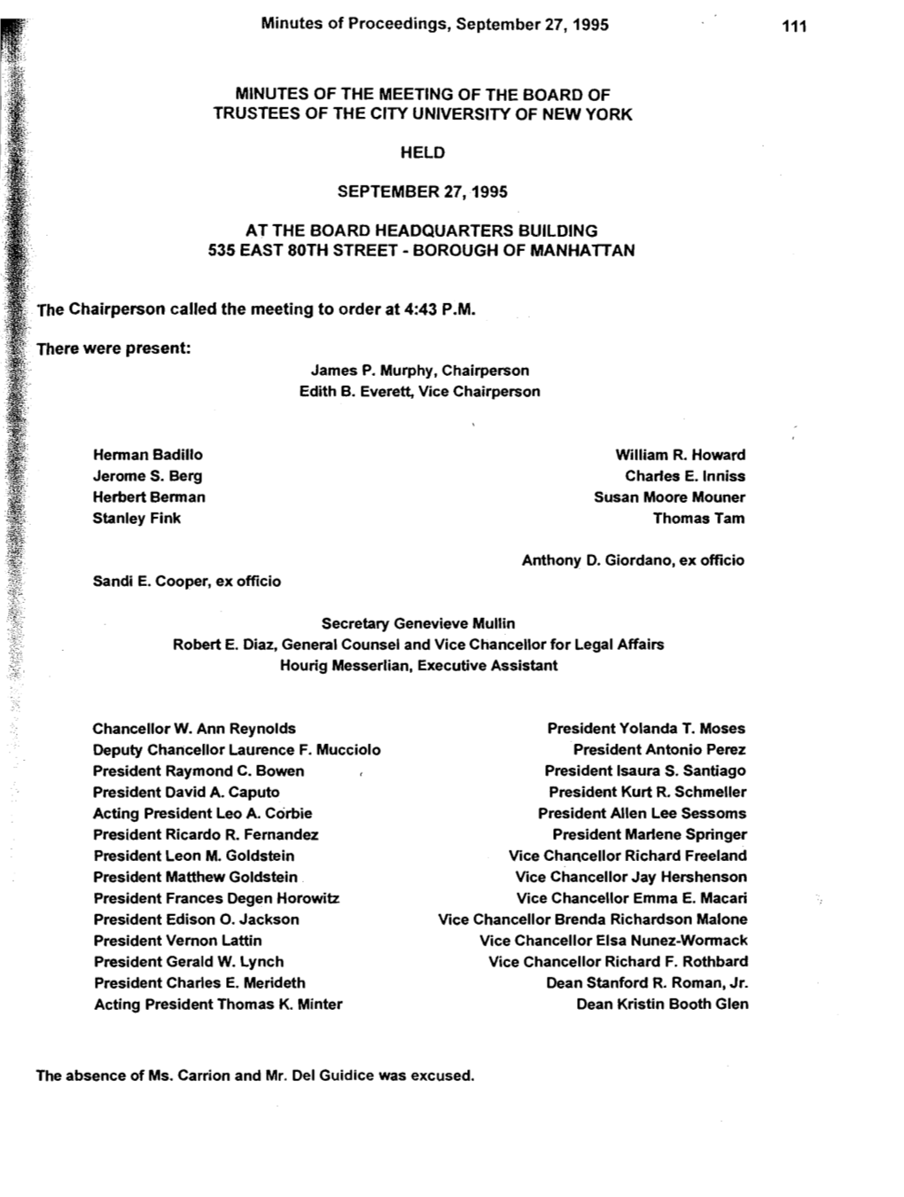 Board Meeting Minutes September 27, 1995
