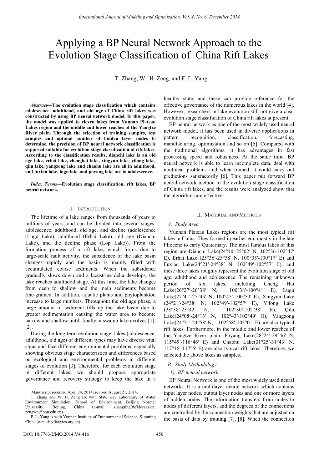 Applying a BP Neural Network Approach to the Evolution Stage Classification of China Rift Lakes