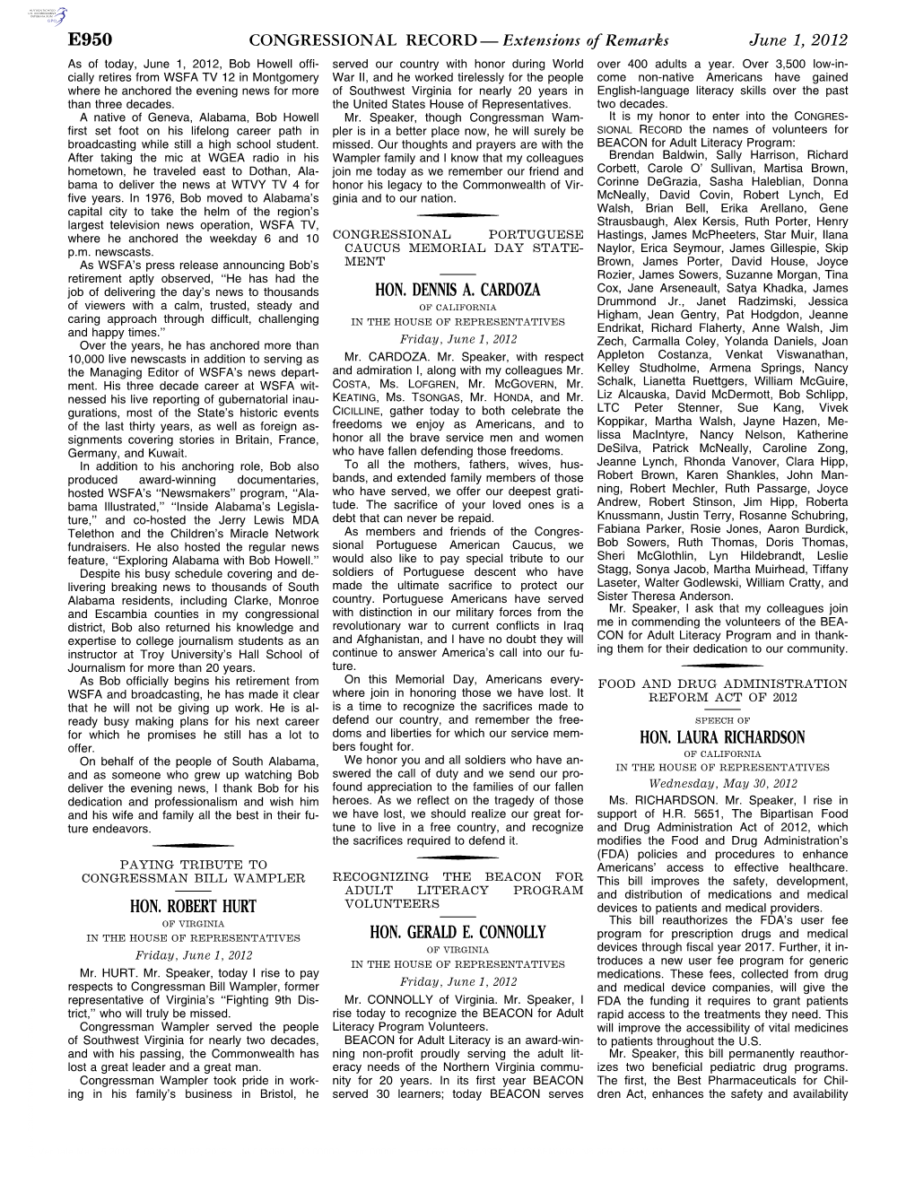 CONGRESSIONAL RECORD— Extensions of Remarks E950 HON