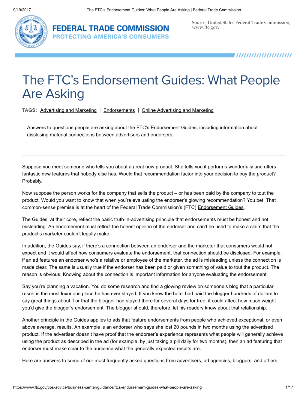 The FTC's Endorsement Guides: What People Are Asking