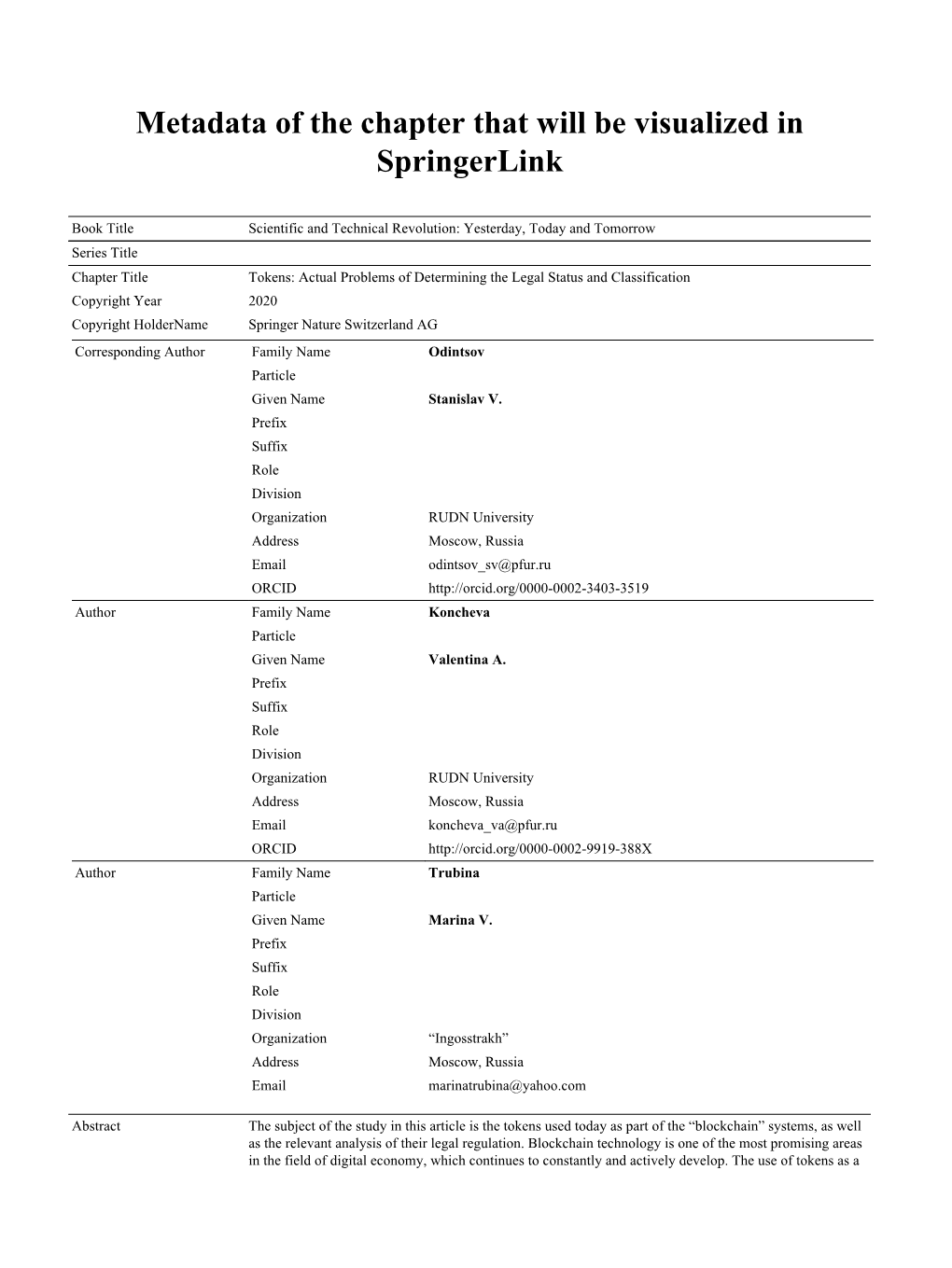 Metadata of the Chapter That Will Be Visualized in Springerlink