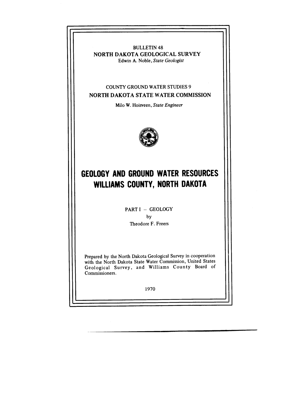 Geology and Ground Water Resources Williams County, North Dakota