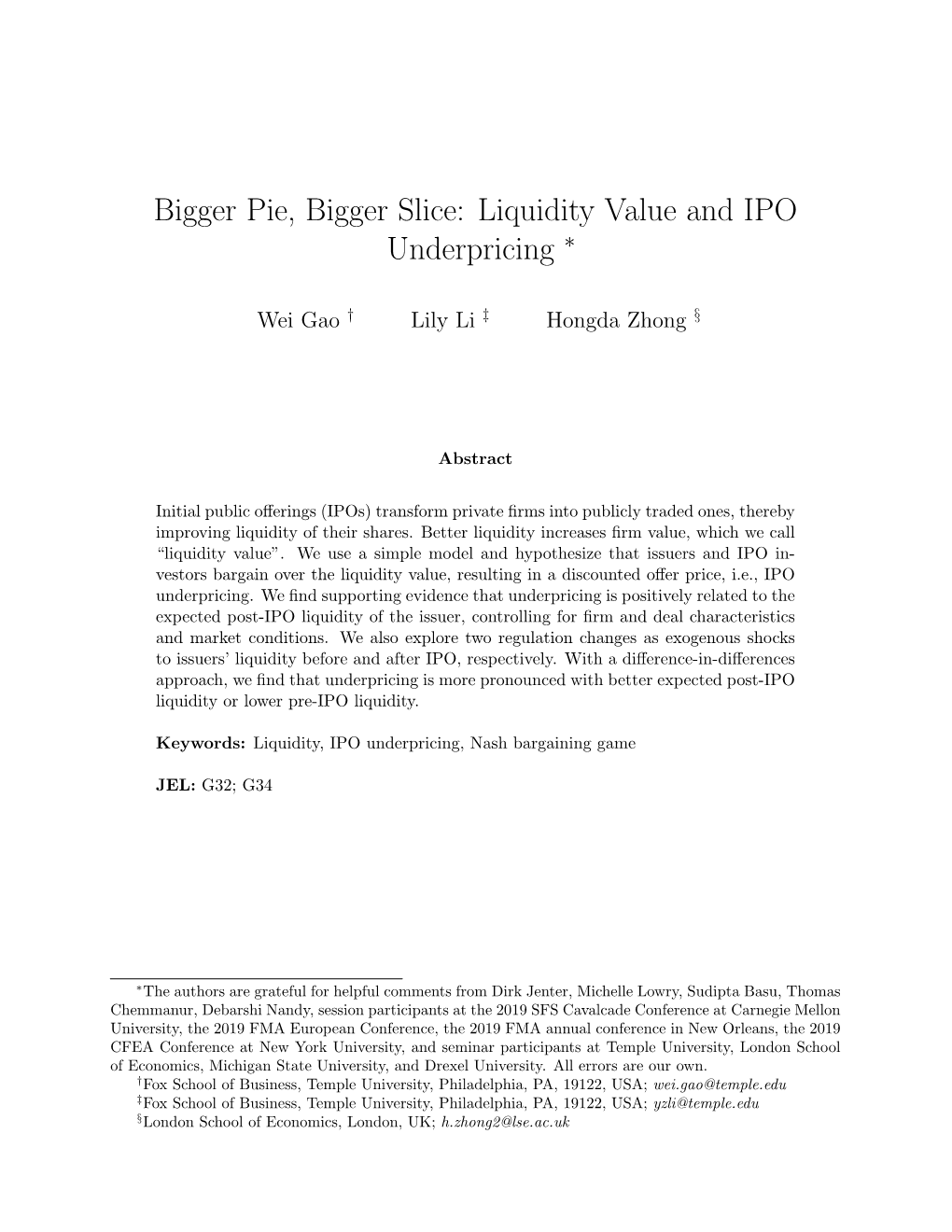 Liquidity Value and IPO Underpricing ∗
