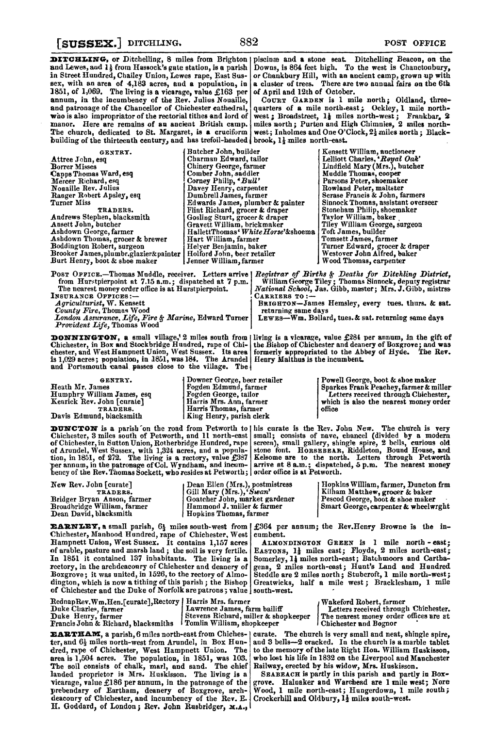 [SUSSEX.] DITCHLING. 882 POST OF.FICE D:ETCHLING, Or Ditchelling, 8 Miles from Brighton Piscime and a Stone Seat