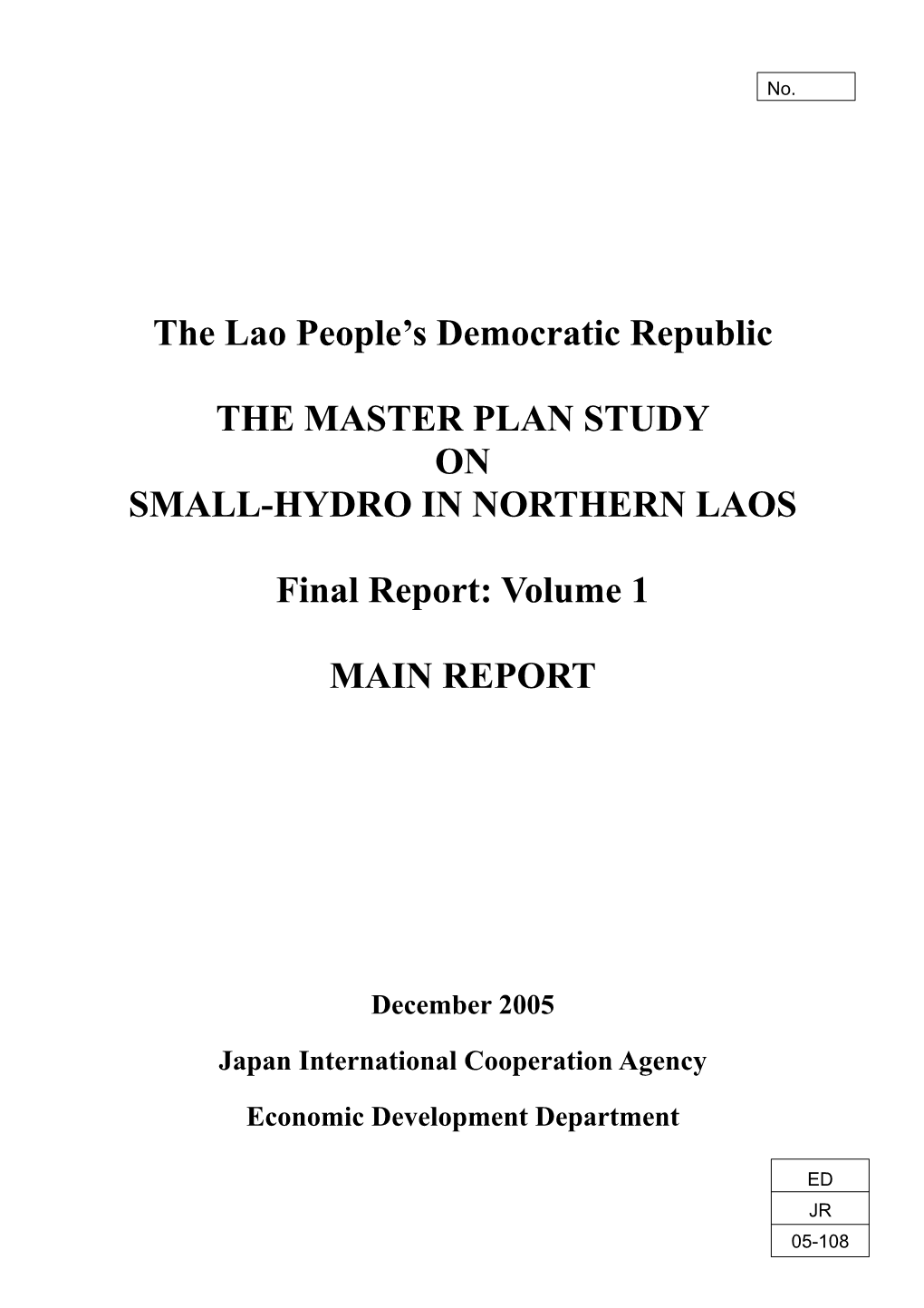 The Lao People's Democratic Republic the MASTER PLAN