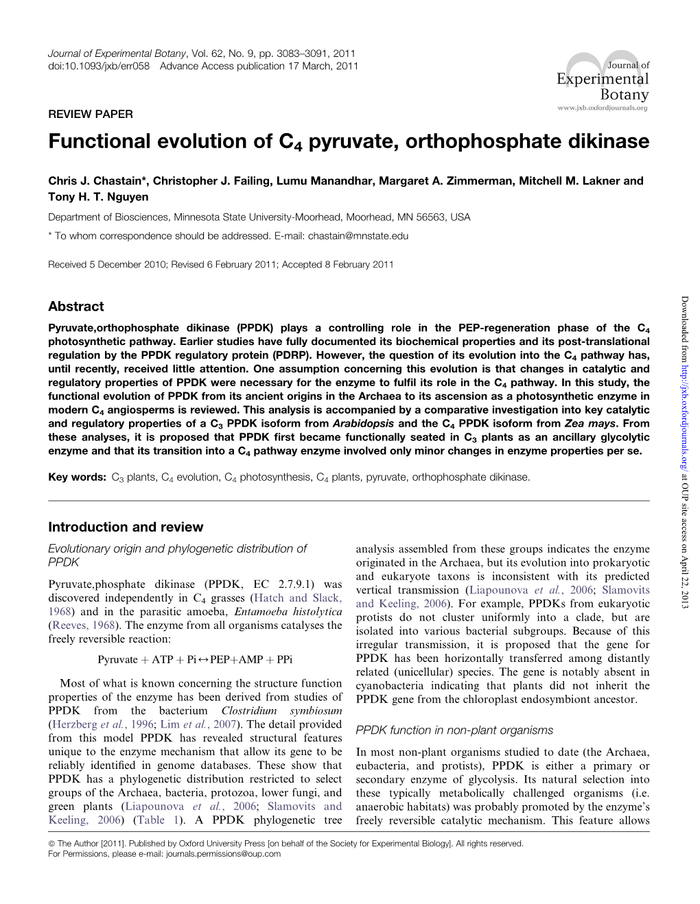 Functional Evolution of C4 Pyruvate, Orthophosphate Dikinase