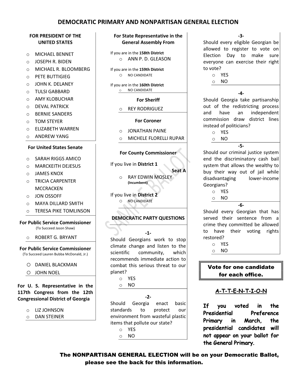 Democratic Primary and Nonpartisan General Election