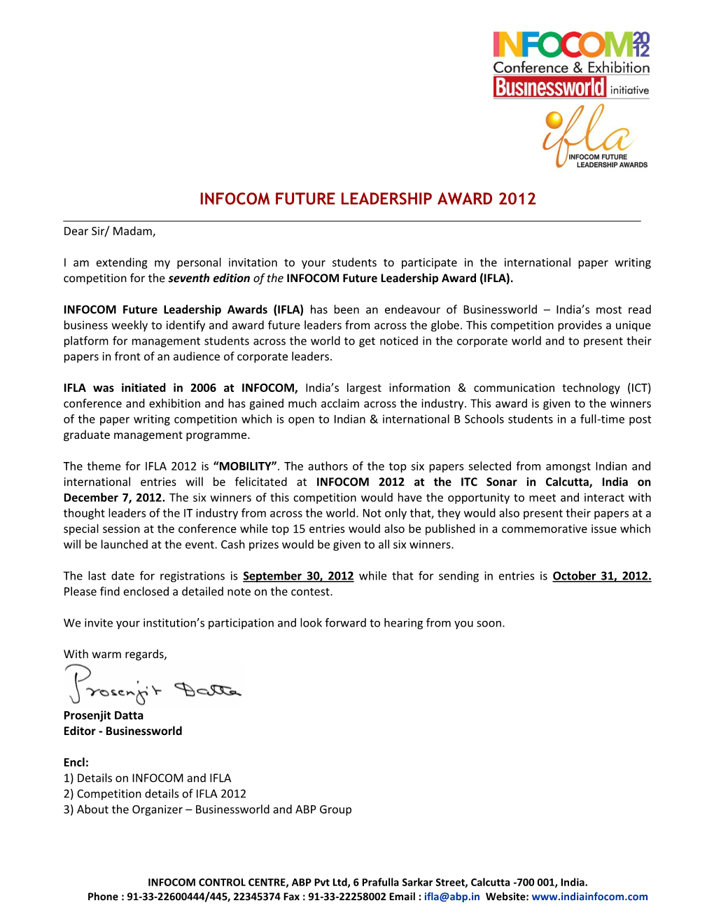 Infocom Future Leadership Award 2012