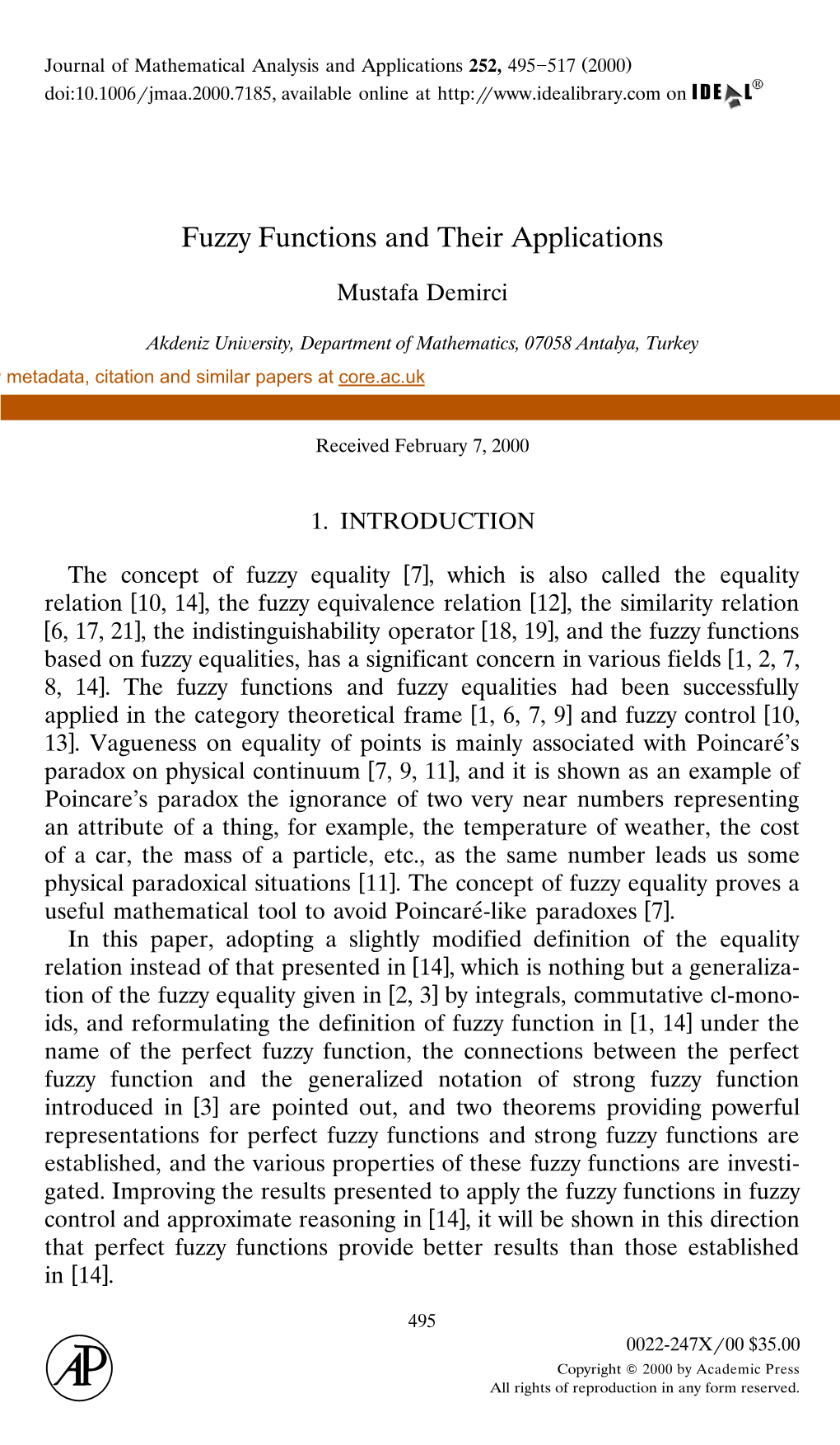 Fuzzy Functions and Their Applications