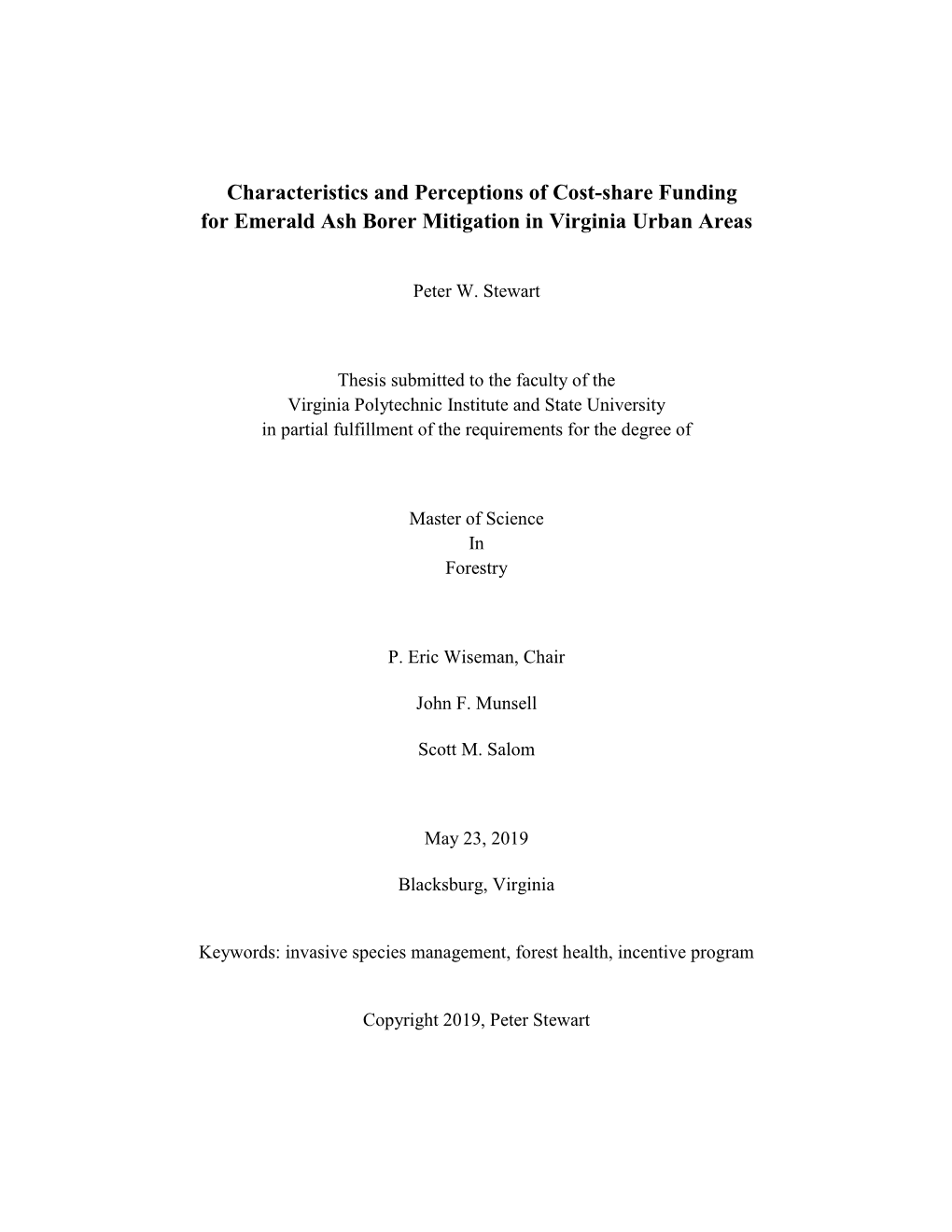 Characteristics and Perceptions of Cost-Share Funding for Emerald Ash Borer Mitigation in Virginia Urban Areas